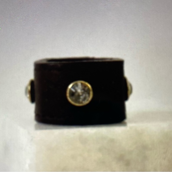 Vintage Leather Ring Wide Band with Crystals Sz 9 - Picture 5 of 6